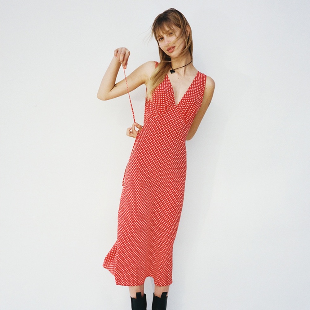 Realisation Par Red Polka Dot Midi Dress